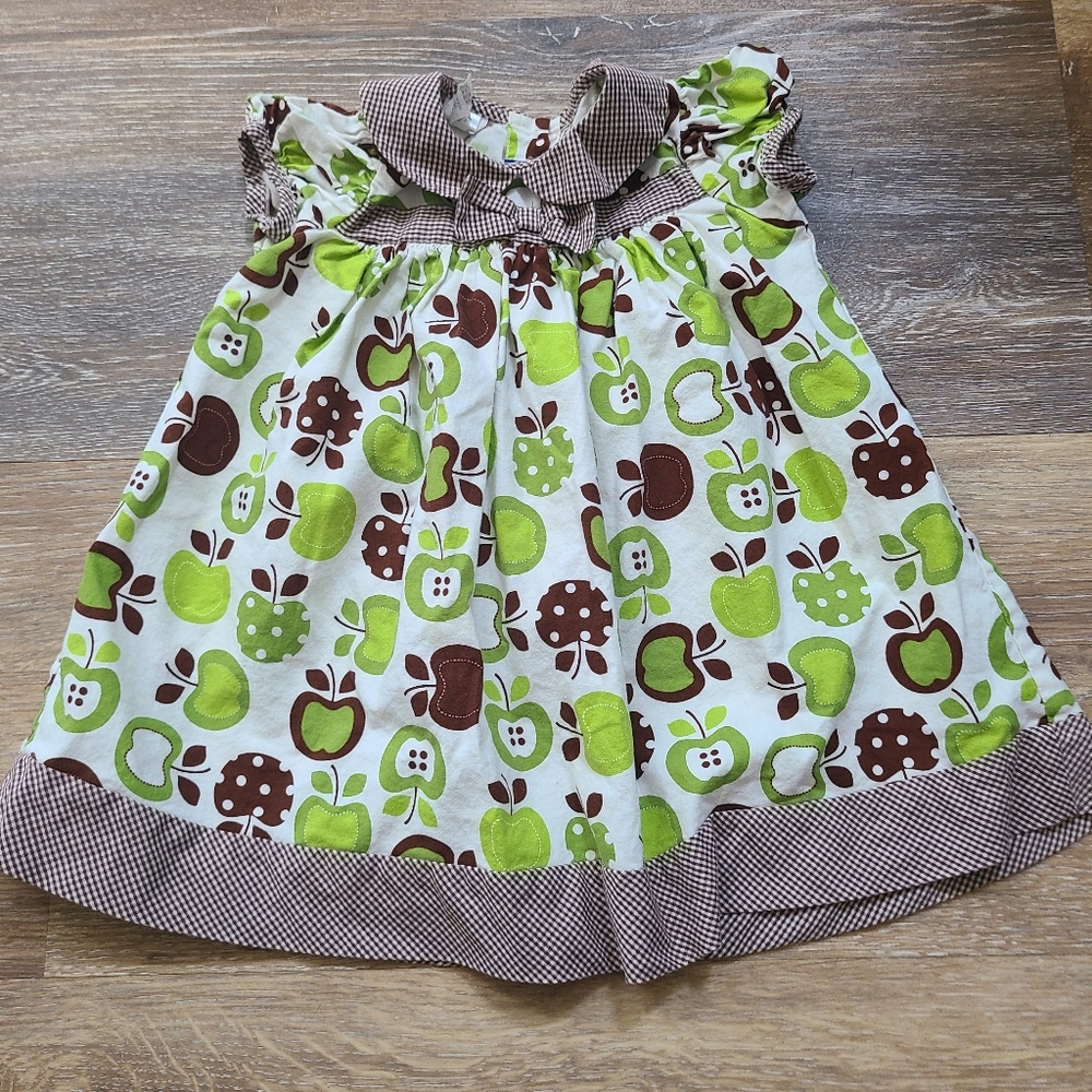 Pink Cotton Fall Apple Print Dress Girls Size 18mo